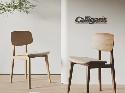 Calligaris Modern Minimalist Wooden Single Chair With Backrest And Light Seat Cushion 3d model