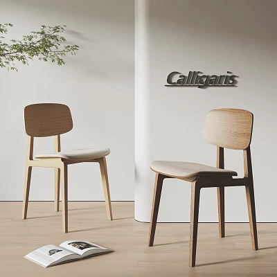 Calligaris Modern Minimalist Wooden Single Chair With Backrest And Light Seat Cushion 3d model
