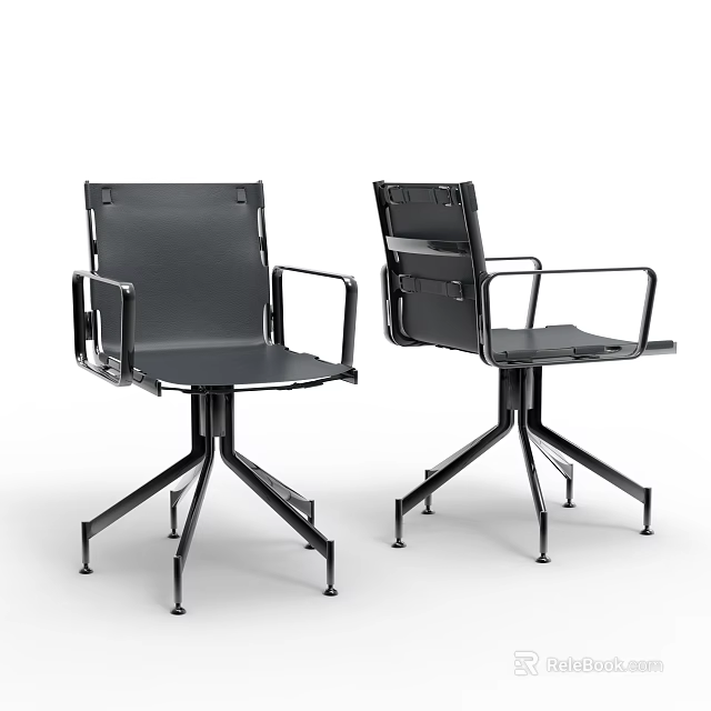 Modern Black Office Chair With Metal Frame Armrests And Swivel Base 3d model 