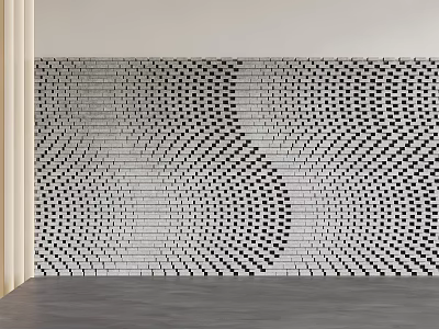 Stone and Wood Wall Design With Black White Wave Pattern Light Vertical Structure Gray Floor 3d model