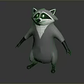 Cute Cartoon Raccoon 3D Model In Standing Pose With Gray White Black Fur