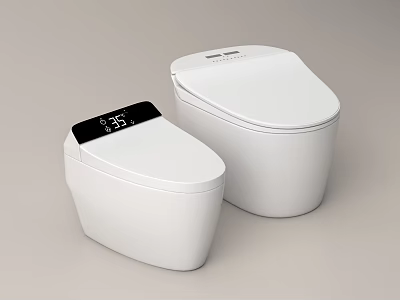 Two Modern White Smart Toilets With Digital Display And Sleek Design 3d model