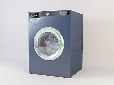 Dark Blue Front Load Washing Machine With Transparent Door And Control Panel 3d model