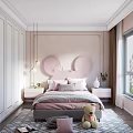 Soft Pink Kids Room Interior With Round Headboard Bed Stuffed Bear And Window Rug