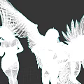 Women With White Wings In Elegant Costumes For Fantasy Mythical Scene