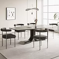 Modern Dining Table Set with Six Gray Chairs Metal Legs and Pendant Lighting