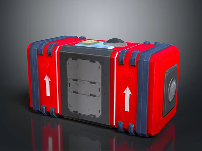 Red Equipment Case With Blue Accents Open Front Compartment And White Upward Arrows 3d model