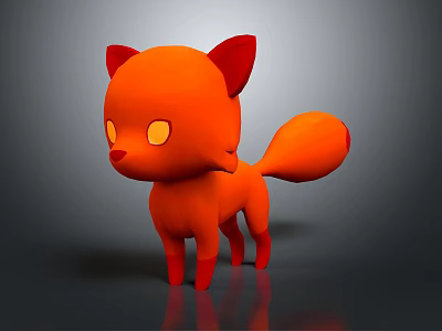 Cute Orange 3D Cartoon Fox Character With Big Eyes And Fluffy Tail 3d model