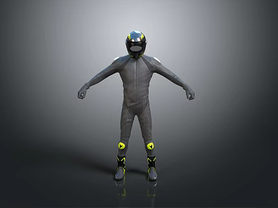 Game and Movie Character Wearing Black Bodysuit with Blue Yellow Helmet and Yellow Knee Pads 3d model