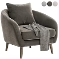 Comfortable Gray Accent Chair with Soft Gray Cushion and Green Throw Blanket on Wooden Legs