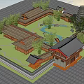 Ancient Architecture Complex With Traditional Courtyard Pagoda Pond And Greenery Layout