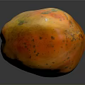 Ripe Papaya With Vibrant Orange Red Color And Green Stem On Black Background