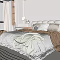 Elegant Bedroom Interior With Soft Bedding Bookshelves Dressing Table And Round Rug
