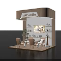 Ao's Coffee Exhibition Booth Interior With Tables Chairs Plants And Display Shelves