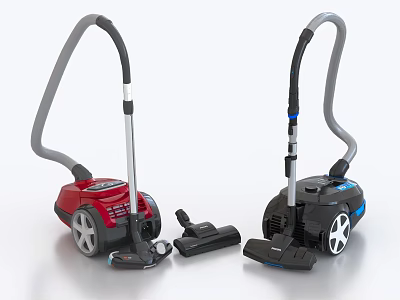Red And Black Vacuum Cleaners With Accessories 3d model