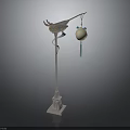 Decorative Column Sculpture With Bird Ornament Hanging Spherical Ball And Tassel