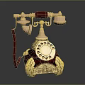 Vintage Telephone in Mobile Digital Series with Rotary Dial Copper Gold Decor and Red Cord