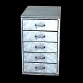 Modern Gray Metal Bookcase With Five Drawers And Textured Surface Black Handles