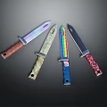 Four Assorted Tactical Knives Featuring Rainbow Blades And Diverse Handle Materials