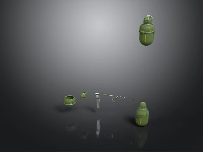 Green Mechanical Components Arrangement With Containers Metal Rod And Small Parts 3d model