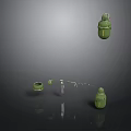 Green Mechanical Components Arrangement With Containers Metal Rod And Small Parts