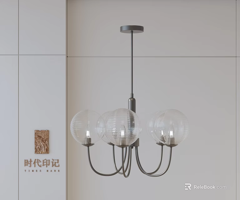 Minimalist Modern Chandelier Design With Three Glass Globes And Black Metal Frame 3d model 