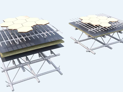 Metal Framed Building Components With Scaffolding Support Hexagonal Tiles And Slabs 3d model