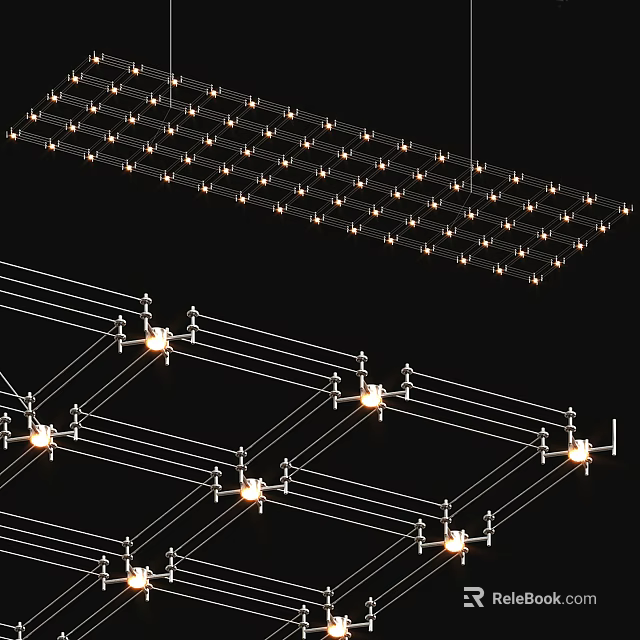 Sleek Modern Grid Design Chandelier With Multiple LED Bulbs And Metal Frame Structure 3d model