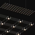 Sleek Modern Grid Design Chandelier With Multiple LED Bulbs And Metal Frame Structure 3d model