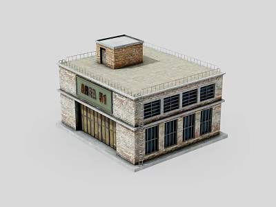 Two Story Brick Building Model With Windows Door And Roof Structure 3d model