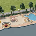 Kids Play Area Featuring Green Lawn Trees Slide Sandpit Red Ladybug Structure and Yellow Toys