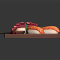 Appetizing Japanese Sushi Platter With Salmon Octopus Chopsticks And Soy Sauce On Wooden Tray