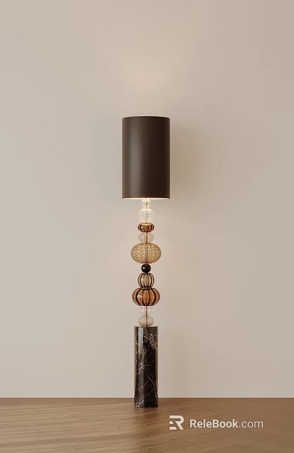 Modern Floor Lamp With Black Lampshade And Brown Transparent Glass Spherical Decorations 3d model 