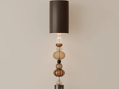 Modern Floor Lamp With Black Lampshade And Brown Transparent Glass Spherical Decorations 3d model