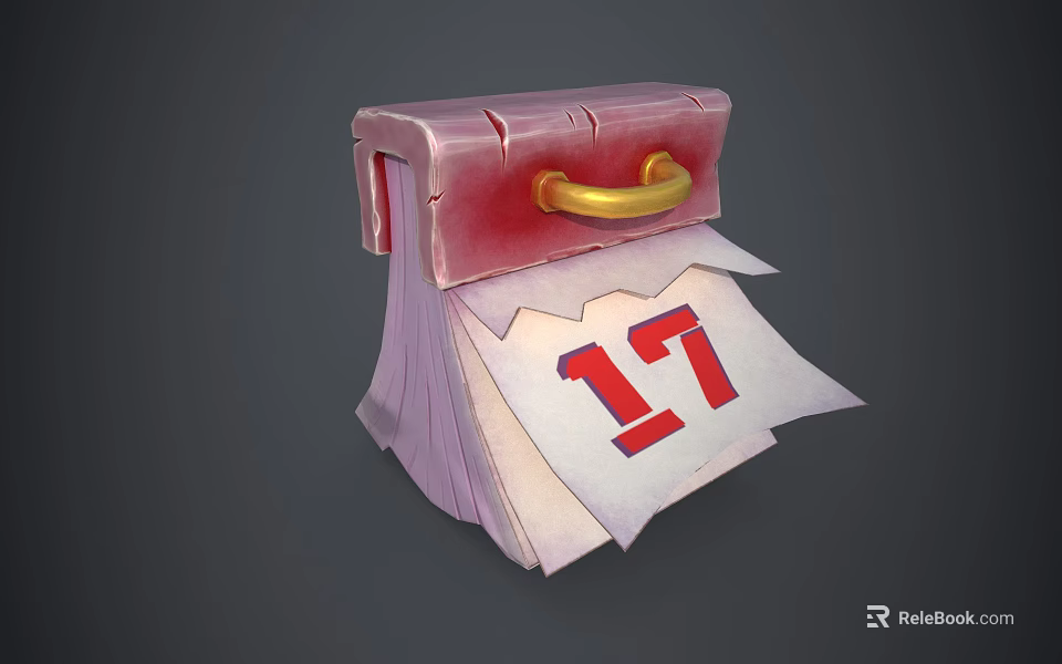 Decorative Calendar With Number 17 Red Pink Design And Golden Handle 3d model 