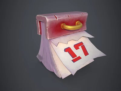 Decorative Calendar With Number 17 Red Pink Design And Golden Handle 3d model