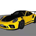 Yellow Porsche Sports Car with Black Roof Black Wheels and Rear Spoiler