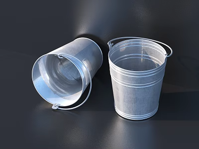 Two Durable Metal Buckets For Household Use With Sturdy Handles And Smooth Finish 3d model