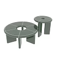 Two Modern Green Round Coffee Tables With Segmented Top And Sturdy Legs 3d model