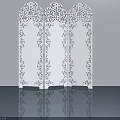 Three Panel White Swing Door With Blue Decorative Patterns And Carved Top Design 3d model