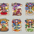 Peking Opera Character Illustrations With Various Foods