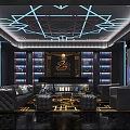 Luxury KTV Room Interior With Modern LED Ceiling Lighting And Comfortable Leather Sofas 3d model