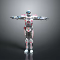Futuristic Humanoid Robot In Mechanical Armor With Red White Details And Outstretched Arms