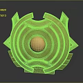 Golden Circular Decorative Artifact With Intricate Patterns And Copper Geometric Center