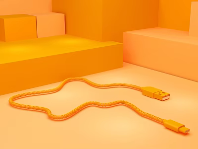 Orange Braided Data Cable With USB Type C For Phone Digital Devices 3d model