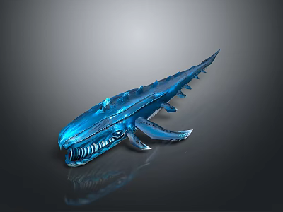 Detailed Blue Streamlined Marine Animal Model With Sharp Teeth And Glossy Metallic Finish 3d model