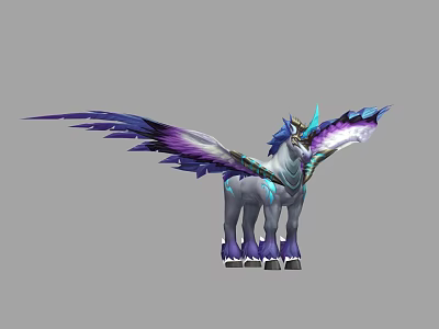Mythical Winged Unicorn Game Movie Character With Blue Purple Feathers And Ornate Horn 3d model