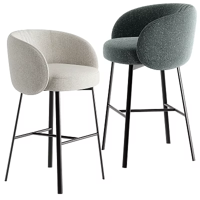 Modern Upholstered Bar Stools With Light Beige And Dark Gray Seats And Black Metal Legs 3d model