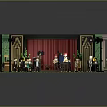 Lego Style Vintage Theater Scene With Stage Performers Audience Tables Chairs And Decorative Lighting