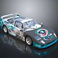 Ferrari Race Car With Silver Teal Body Custom Painted Vibrant Graphic And Stylish Rear Wing